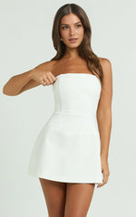 Benson Playsuit – Strapless Fit & Flare Romper in Crisp White