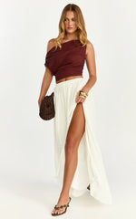 Anessa Maxi Skirt - Elastic Waist Maxi Skirt With Thigh Split in Natural