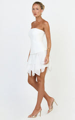Selani Mini Dress - Strapless Bodice Ruffle Hem Dress in White