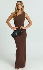 Criselda Maxi Dress - One Shoulder Maxi Dress in Chocolate