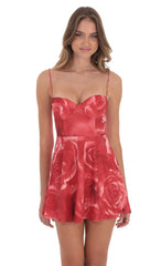 Rose Mesh Corset A-line Dress in Red