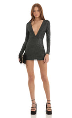 Plunge Dress in Black Crystal
