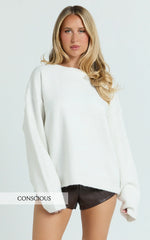 Amanda Top - Crew Neck Long Sleeve Knit Sweater in Cream