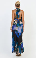 Nova Top - High Neck Georgette Top in Midnight Resort Orchid Print