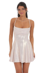 Metallic Draped A-Line Dress in Rose Gold
