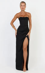 Tara Maxi Dress - Strapless Corset Drape Skirt Dress in Black