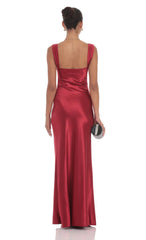 Satin Lace-Bust Dress in Red