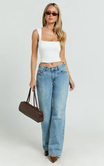 Ophelia Top - Square Neck Jersey Top in Off White