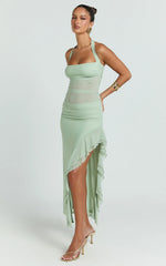Almarie Midi Dress - Halter Neck Mesh Dress in Sage