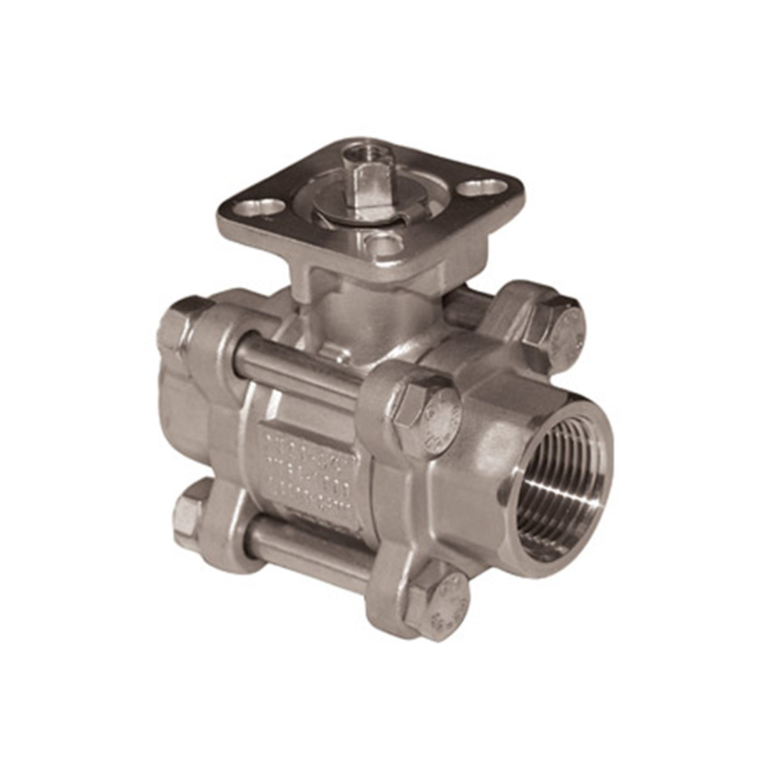 Jomar A1000-3 3 Inch Stainless Steel Direct Mount Ball Valve, 3 Piece 4 Bolt, Swing Out Body, Full Port, Threaded Connection, ISO Mounting Pad, 1000 WOG