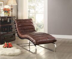 Qortini Vintage Dark Brown Top Grain Leather & Stainless Steel Chaise - Furniture Stars (Chicago, IL)