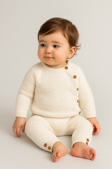 Baby Girls Honeycomb Knitted Jumper & Leggings Set - 2403 - Ivory Model Picture