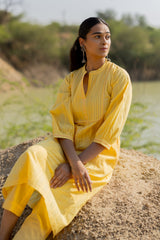Butter Yellow Pintucks Kurta Set