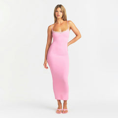 FITS EVERYBODY LACE LONG SLIP DRESS | BUBBLE GUM TONAL