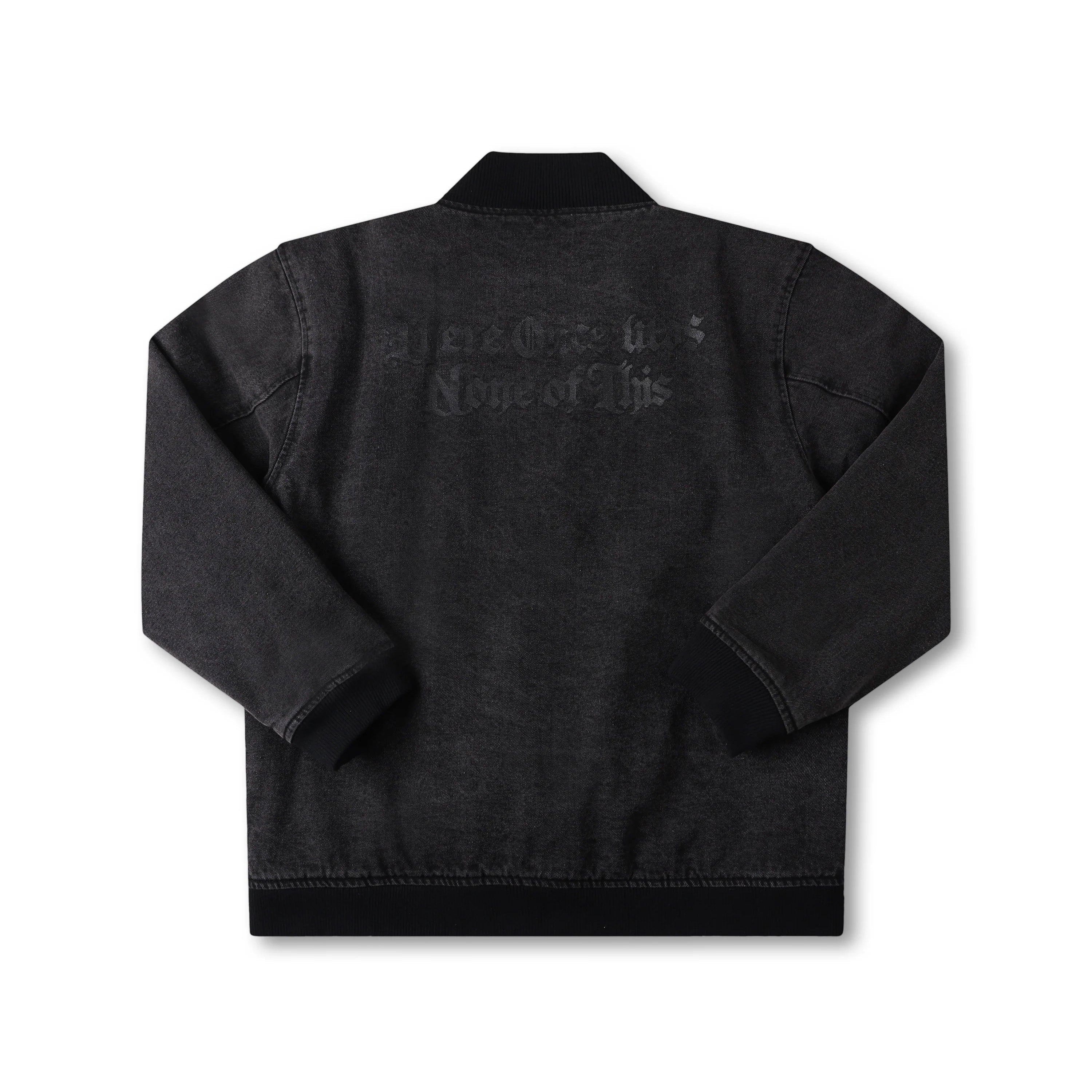 Former AG Denim Varsity Jacket Black – premium denim varsity jacket met subtiele AG-branding