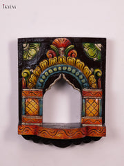 Wooden Hand Carved Painted - Maada Vilakku Wall Shelf - KEB0919
