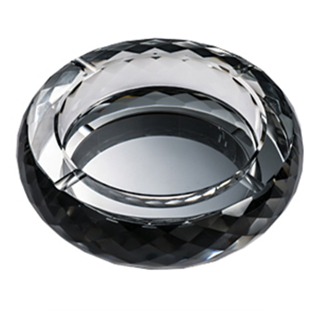 Round glass ashtray thick heavy crystal clear modern design close up