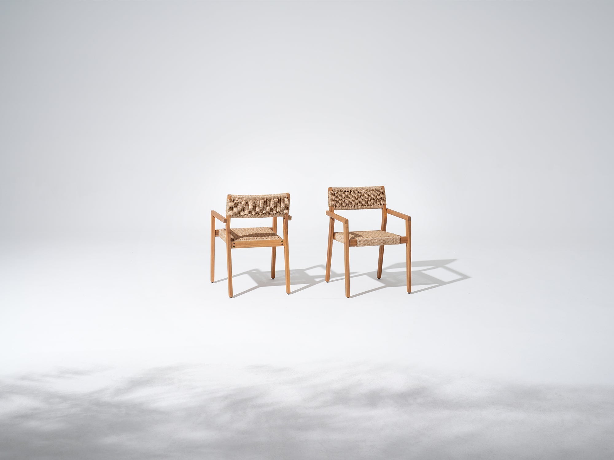 Nalia Stackable Outdoor Dining Chairs Solid Wood Woven Wicker Armchair, Set of 2