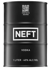 Neft Vodka Black Barrel 750ml in unique black oil barrel packaging.