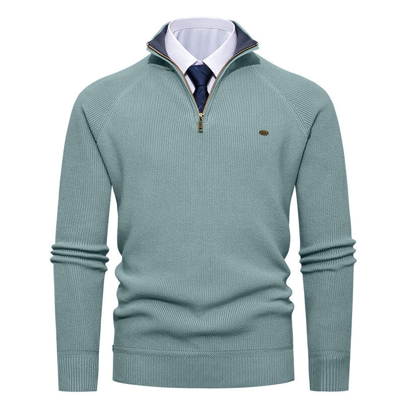 Elegant knitted pullover for men with high collar and zipper Lune London