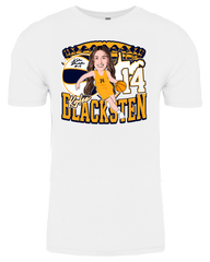 A white t-shirt with a picture of a girl in a crown.