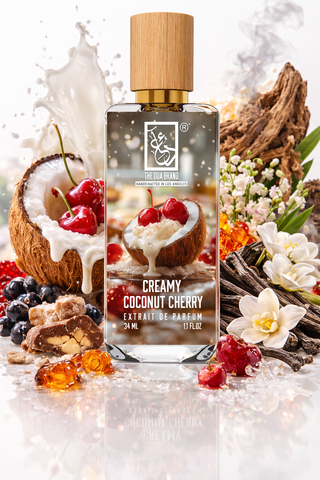 The Dua Brand Creamy Coconut Cherry Extrait de Parfum 34ml fruchtiger Duft mit Kokosmilch und Kirsche
The Dua Brand Creamy Coconut Cherry Parfum 34ml süßer Duft mit Praline Vanille und Amber
The Dua Brand Creamy Coconut Cherry Extrait de Parfum 34ml Duft mit Kirsche Kokosnuss und Moschus