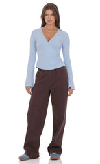V-Neck Overlap Top in Light Blue