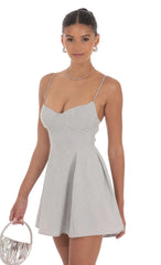 Rhinestone Jacquard A-line Dress in Grey