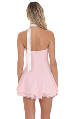 Satin Scarf Strapless Dress in Pink