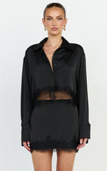 Gabrielle Top - Long Sleeve Shirt With Lace Trim in Black