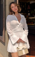 Valerie Mini Dress - Collared Long Sleeve Waist Shirt Dress in White