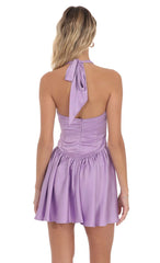 Satin Halter A-line Dress in Lilac