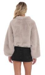 Faux Fur Bomber Jacket in Soft Taupe