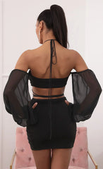 Off-the-Shoulder Two Piece Long Sleeve Set in Black
