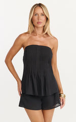 Mardie Two Piece Set - Pin Tuck Strapless Top and Short Set in Black