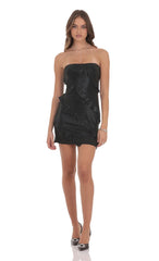 Metallic Ruffle Bodycon Dress in Black