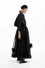 SİYAH DERİ TAFTA TASARIMLI OVERSIZE CROP GÖMLEK