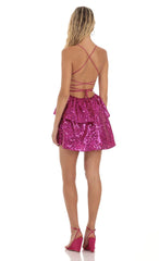 Sequin Lace Up Dress in Pink