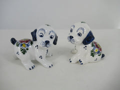 delftblue and multicolor ceramic puppies