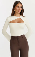 Edith Top - Twist Detail Long Sleeve Top in Cream