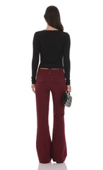 Low Rise Boot Cut Pants in Burgundy