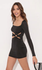 Cutout Long Sleeve Dress in Black
