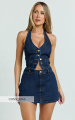 Walton Skort - Mid Waisted Recycled Denim Skort in Indigo Wash