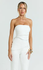 Paula Top - Strapless Asymmetrical Gathered Top in Off White