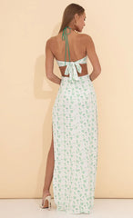 Cowgirl Print Halter Maxi Dress in Green