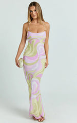 Krishna Maxi Dress - Strappy Scoop Neck Floral Placement Print Georgette Dress in Pucci Print