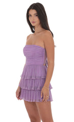 Shimmer Pleated Ruffle Dress in Purple