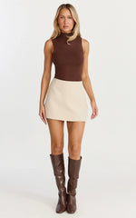 Caitlyn Top - High Neck Sleeveless Tank Top in Chocolate