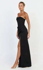Tara Maxi Dress - Strapless Corset Drape Skirt Dress in Black