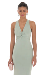 Front Twist V-Neck Maxi Dress in Sage